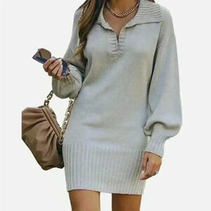 BTFBM Casual V Neck Sweater Mini Dress Gray NWT Size XL